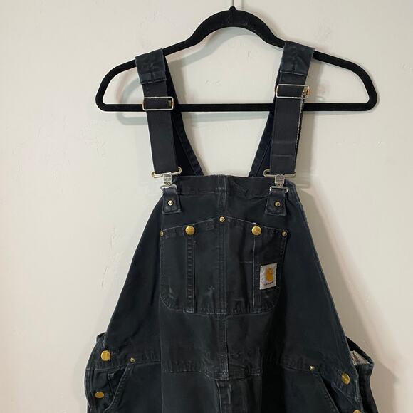 Carhartt Men's R01 Overalls Carpenter Workwear Black Flaw 48 Grunge Destroyed - Picture 9 of 10